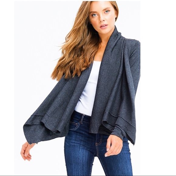 NWT Premium Drape Collar Ribbed Knit Cardigan - Picture 2 of 6